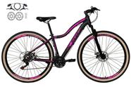 Bicicleta Feminina Aro 29 Ksw Mwza 24v Freios a Disco Hidráulicos Garfo Suspensão Pneu com Faixa Bege - Preto/Rosa