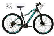 Bicicleta Feminina Aro 29 Ksw Mwza 24v Freios a Disco Hidráulicos Garfo Suspensão - Preto/Azul