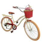 Bicicleta feminina urbana aro 26 retrô vintage 6 marchs bege