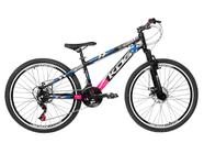 Bicicleta Freeride Aro 26 Flay KOG 18v Freio a Disco Suspensão Dianteira Preto Rosa Azul