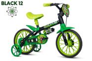 Bicicleta Infantil Aro 12 Nathor Black 12 (SKU: 944_16) Preto e Verde com Rodinhas