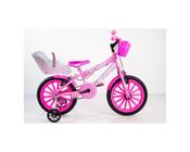 bicicleta infantil aro 16 feminina com acessórios e cadeirinha
