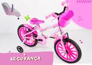 bicicleta infantil aro 16 feminina com acessórios e cadeirinha