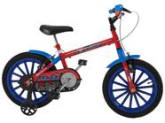 Bicicleta Infantil Aro 16 Track & Bikes Dino Vermelho e Azul com Rodinhas Freio V-Brake