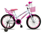Bicicleta infantil fem. aro 20 aero c/ cadeirinha de boneca e roda lateral branca