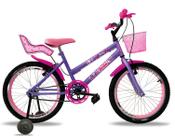Bicicleta infantil fem. aro 20 aero c/ cadeirinha de boneca e roda lateral lilas