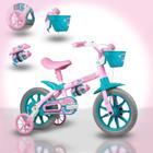 Bicicleta Infantil Fem. - CHARM - Aro 12 - NATHOR + 3 Anos - Rosa/Azul C/Rodinhas de Segurança e Garrafinha de Água