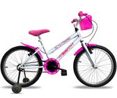 Bicicleta infantil Feminina Aro 20 com Rodinha de Apoio criança de 5 a 8 anos - Branco/Pink