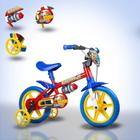 Bicicleta Infantil Masc. FIREMAN - Aro 12 - NATHOR - Verm.Amarelo/Azul +3 anos C/ rodinhas de Segurança e Garrafinha
