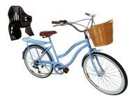 Bicicleta retrô aro 26 cadeirinha infantil cesta de vime 6v - Maria Clara Bikes