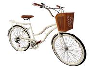Bicicleta Retrô aro 26 cesta marrom bagageiro 6v Branco