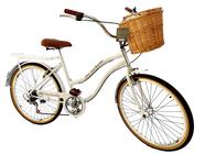 Bicicleta Retrô aro 26 com cesta de vime bagageiro 6v Branco