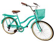 Bicicleta retrô aro 26 com Cesta Verde Bege - Maria Clara Bikes