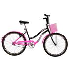 Bicicleta Retrô Vintage Aro 26 18v Feminina Beach Preto com Rosa Chiclete - Dalannio Bike