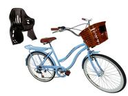 Bicicleta Urbana aro 26 com cadeirinha cesta forte 6v Azul b