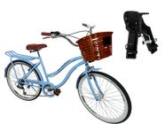 Bicicleta Urbana aro 26 com cadeirinha cesta forte 6v Azul b