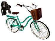 Bicicleta Urbana aro 26 com cadeirinha cesta forte 6v Verde - Maria Clara Bikes