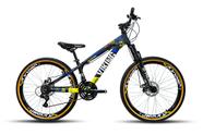 Bicicleta VikingX Tuff 25/30 Aro 26 Vmaxx Freio a Disco Cambios Shimanos 21V Preto Amarelo