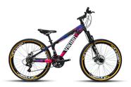 Bicicleta VikingX Tuff 25/30 Aro 26 Vmaxx Freio a Disco Cambios Shimanos 21V Preto Rosa