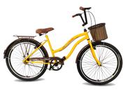 Bicicleta vintage sem marchas cesta tipo vime retrô amarela