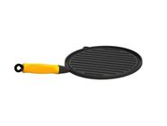 Bifeteira Ferro Redonda Cabo SIlicone Amarelo Estriada 26cm - Libaneza