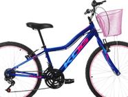 Bike Feminina Infantil Aro 24 KOG em Alumínio 18V 3x8 Marcha com Cestinha Azul Signos Rosa