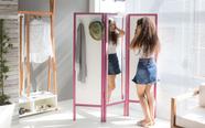 Biombo Com Espelho Decorativo Em Mdf E Madeira 3 Asas Branco E Lilás - Ammy (138X165 Cm)