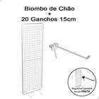 Biombo Expositor De Chão Aramado + 20 Gancho 15cm Para Loja Branco