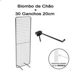 Biombo Expositor De Chão Aramado + 30 Gancho 20cm Para Loja Preto