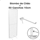 Biombo Expositor De Chão Aramado + 50 Gancho 10cm Para Loja Branco