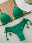 Biquini Cortininha Com Calcinha Fio Duplo, Verde Bandeira