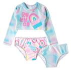 Biquini Infantil 3 Peças Com Filtro Solar Uv50 Tip Top Conjunto Praia Cropped Blusa 2 Calcinhas Bk70