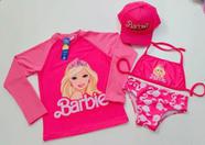 Biquini infantil + Camisa UV + Boné - Proteção Solar UV 50 - Conjunto UV para meninas Barbie - Praia