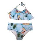 Biquini Infantil Feminino Frente Única de Amarração c/ Babado Estampado Tecido Resistente Moda Praia