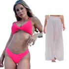 Biquini + Saída De Praia Calça Tule Moda Praia Kit Conjunto