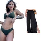 Biquini + Saída De Praia Calça Tule Moda Praia Kit Conjunto