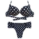 Biquíni Turbo 3D Push Up Divance Poá Preto e Branco Calcinha Lateral Dupla Franzida