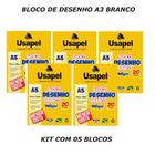 Bloco para desenho a3 branco 140g kit 05 unidades com 20f - USAPEL