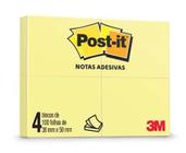 Blocos Adesivos Post-it Amarelo - 38 Mm X 50 Mm - 4 Unidades De 100 Folhas Cada (total 400 Folhas) 3m Pt 4 Un