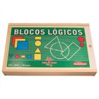 Blocos lógicos pedagógico madeira 48 peças caixa com tampa