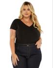 Blusa Aplicação Asas Costas Paête Basica Decote V Plus Size