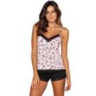 Blusa Baby Dool Pijama Renda Top Tritue Floral Vermelho