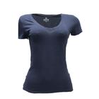 Blusa Básica Feminina Decote V Com Elastano - Preto P