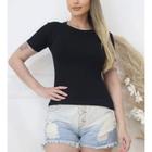 Blusa básica gola rasa manga curta baby look moda feminina