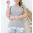 Blusa básica gola rasa manga curta baby look tendência feminina