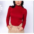 Blusa básica manga longa gola alta tecido canelado moda feminina