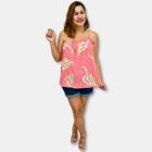 Blusa Bata Alça Com Regulagem Viscose Estampada Gg Plus Size