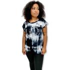 Blusa Bata de Malha Manga Curta Tie Dye Strass Coração Gato