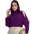 Blusa Bata Feminina Gola Alta Manga Bufante Ombro Vazado