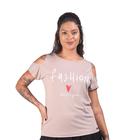 Blusa bege estampada fashion ombro vazado